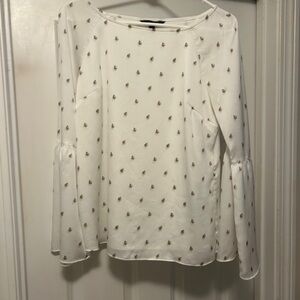 Banana Republic Cream Blouse with Bell Sleeves and Olive Colored Accents
